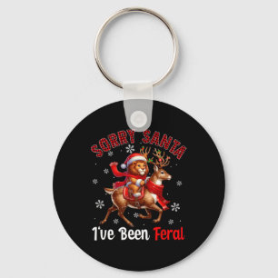 Sorry I've Been Feral Christmas Santa Lion Riding Key Ring