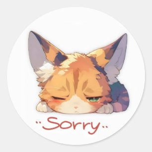 Sorry Sad Cute Anime Cat Classic Round Sticker