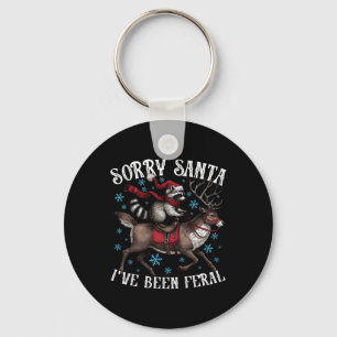 Sorry Santa I’ve Been Feral Raccoon Santa Hat Funn Key Ring