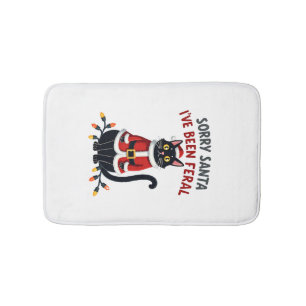 Sorry Santa I've Been Feral Black Cat Christmas Fu Bath Mat