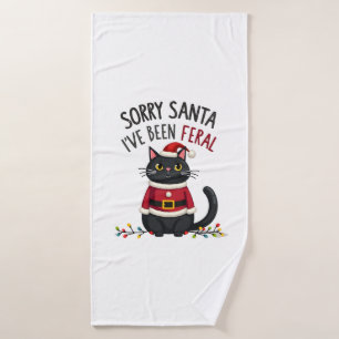 Sorry Santa I've Been Feral Black Cat Christmas Fu Bath Towel