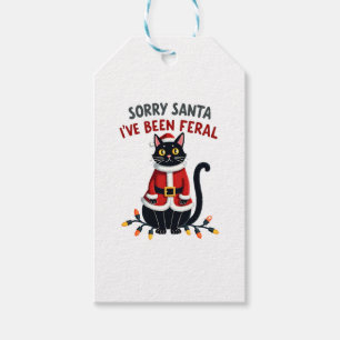 Sorry Santa I've Been Feral Black Cat Christmas Fu Gift Tags