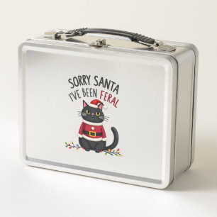 Sorry Santa I've Been Feral Black Cat Christmas Fu Metal Lunch Box