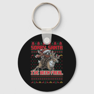 Sorry Santa I've Been Feral Christmas Holiday Racc Key Ring