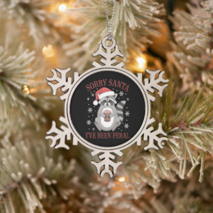 Sorry Santa I've Been Feral Christmas Racoon  Snowflake Pewter Christmas Ornament