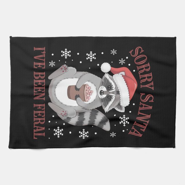Sorry Santa I've Been Feral Christmas Racoon  Tea Towel (Horizontal)