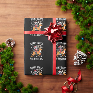 Sorry Santa I've Been Feral Christmas Racoon Xmas Wrapping Paper