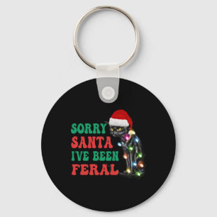 Sorry Santa I've Been Feral Fun Cat Christmas Ligh Key Ring