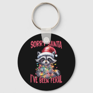 Sorry Santa I've Been Feral Funny Raccoon Meme Xma Key Ring