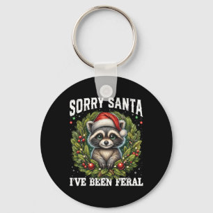 Sorry Santa I've Been Feral Funny Raccoon Xmas Lig Key Ring
