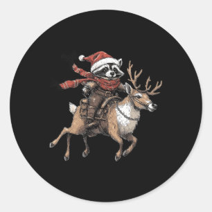 Sorry Santa Ive Been Feral Racoon Riding Reindeer Classic Round Sticker
