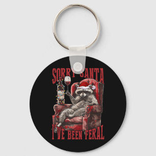 Sorry Santa I've Been Feral Racoon Santa Xmas Key Ring