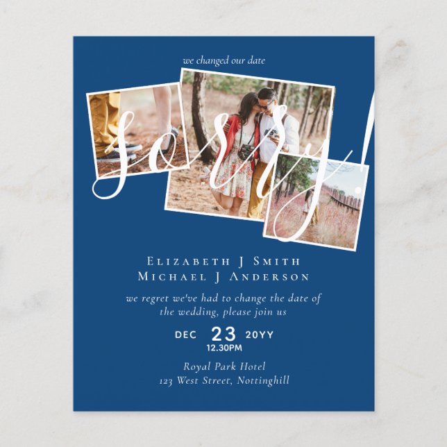 SORRY! Wedding Postponement Change of Date PHOTO (Front)