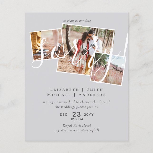 SORRY! Wedding Postponement Change of Date PHOTO (Front)