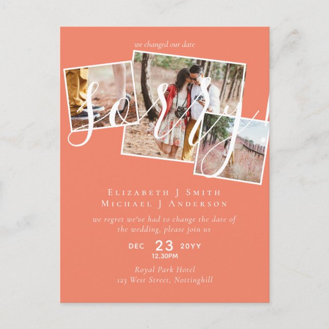 SORRY! Wedding Postponement Change of Date PHOTO Postcard (Front)