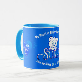 SORRY with Sad Face Bear on Blue APOLOGY Mug