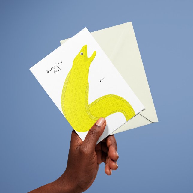 Sorry You Feel Ill Moray Eel Get Well Soon Card (Funny get well soon card with yellow moray eel reads "sorry you feel eel")