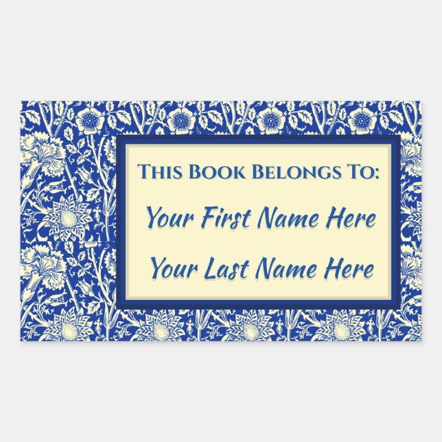Sorta Blue Calico Personalised Bookplates Rectangular Sticker (Front)