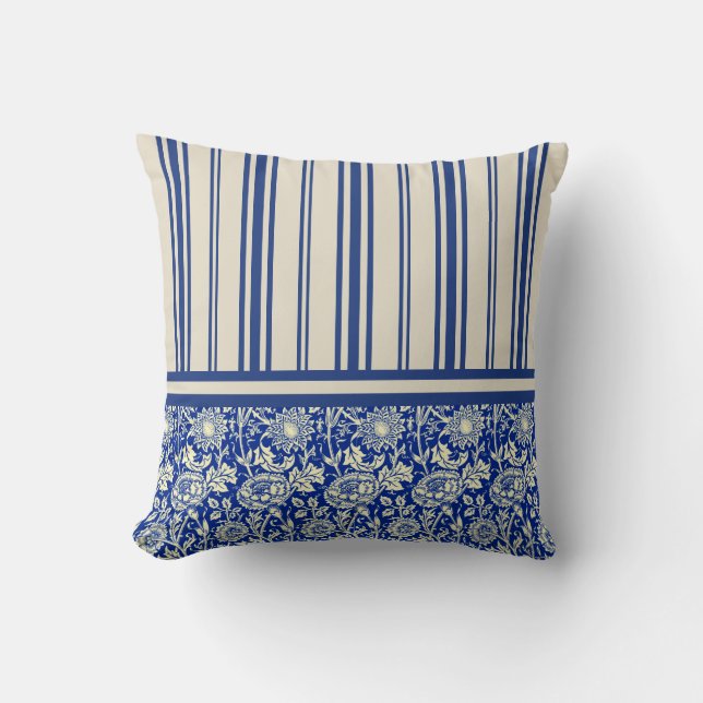 Sorta Blue Calico Stripe Cushion (Front)