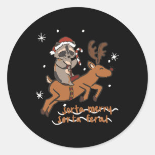 Sorta Merry Sorta Feral Funny Racoon Christmas Xm Classic Round Sticker