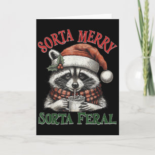Sorta Merry Sorta Feral Funny Racoon Santa Christm Card
