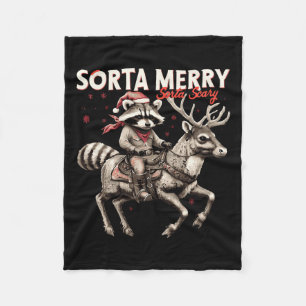 Sorta Merry Sorta Scary Christmas Funny Racoon Ri Fleece Blanket