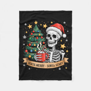 Sorta Merry Sorta Scary Retro Skeleton Hot Cocoa C Fleece Blanket