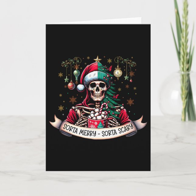 Sorta Merry Sorta Scary Skeleton Hot Cocoa Christm Card (Front)
