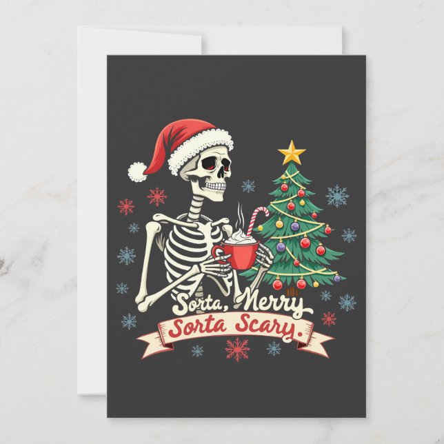 Sorta Merry Sorta Scary Spooky Skeleton Xmas  Holiday Card (Front)