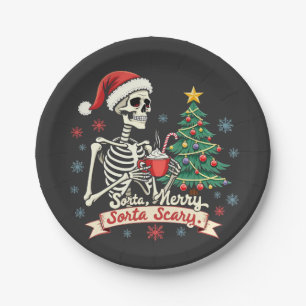Sorta Merry Sorta Scary Spooky Skeleton Xmas Paper Plate
