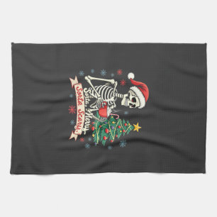 Sorta Merry Sorta Scary Spooky Skeleton Xmas Tea Towel
