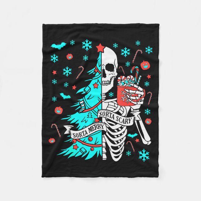 Sorta Merry Sorta Y Funny Christmas Skeleton Tree  Fleece Blanket (Front)