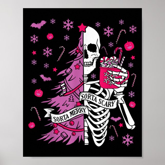Sorta Merry Sorta Y Funny Christmas Skeleton Tree  Poster (Front)