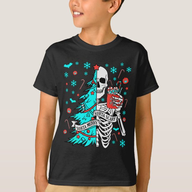 Sorta Merry Sorta Y Funny Christmas Skeleton Tree  T-Shirt (Front)