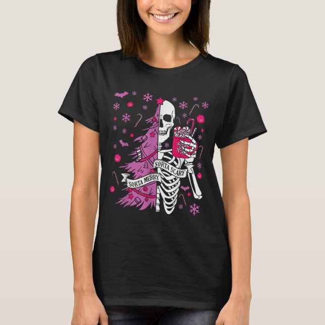 Sorta Merry Sorta Y Funny Christmas Skeleton Tree  T-Shirt (Front)