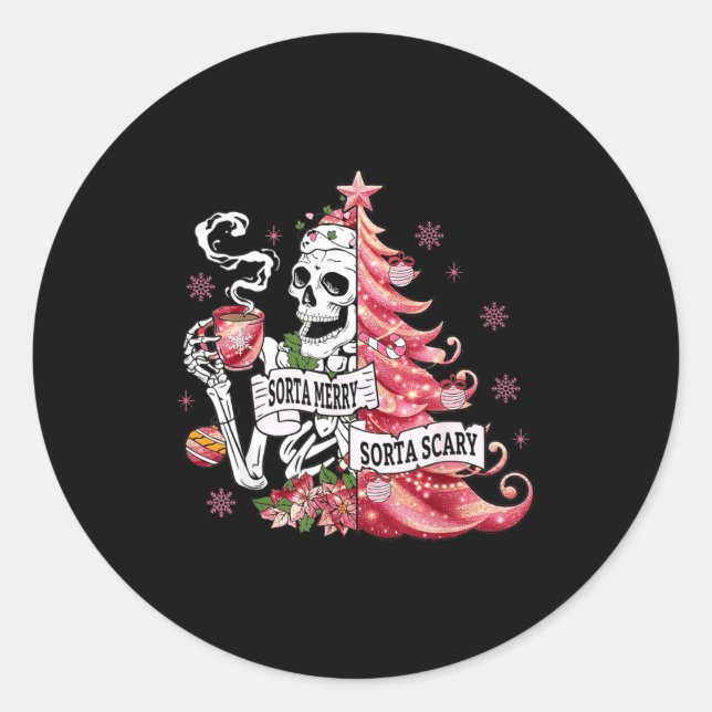 Sorta Merry Sorta Y Funny Skeleton Christmas  Classic Round Sticker (Front)