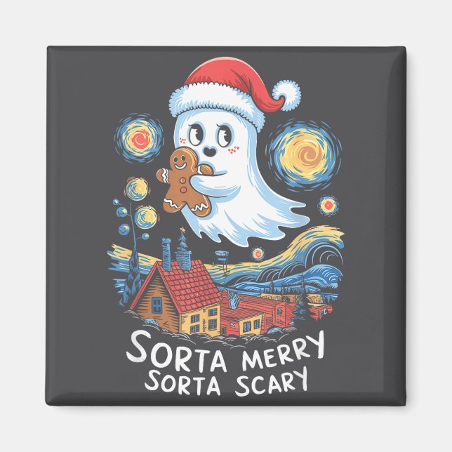Sorta Merry Sorta Y Santa Ghost Christmas Gingerbr Magnet (Front)