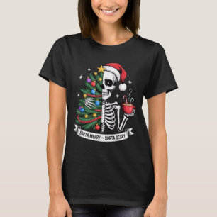 Sorta Merry Sorta Y Santa Skeleton Cocoa Christmas T-Shirt