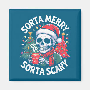 Sorta Merry Sorta Y Skeleton With Santa Hat  Magnet