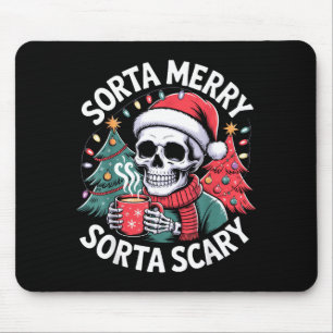 Sorta Merry Sorta Y Skeleton With Santa Hat  Mouse Pad