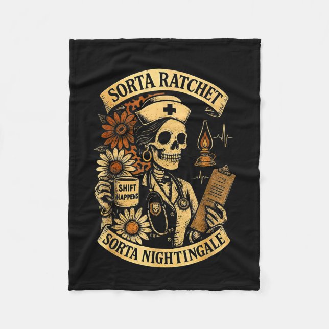 Sorta ratchet sorta nightingale skeleton nurse fleece blanket (Front)