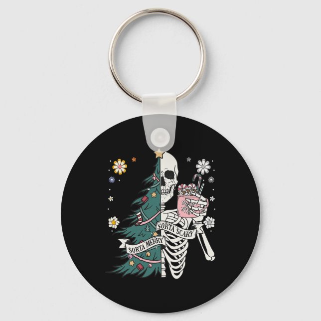 Sorta scary merry sorta christmas skeleton tree sa key ring (Front)