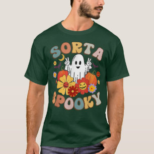 Sorta Spooky Retro Groovy Flowers Boo Pumpkin Hall T-Shirt