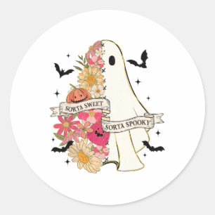 Sorta Sweet Sorta Spooky Cute Floral Ghost Hallowe Classic Round Sticker