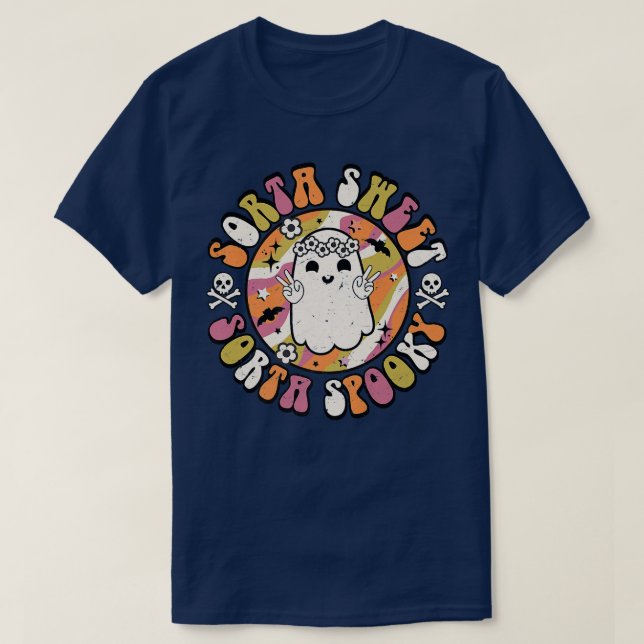 Sorta Sweet Sorta Spooky Cute Smiling Ghost Funny  T-Shirt (Design Front)