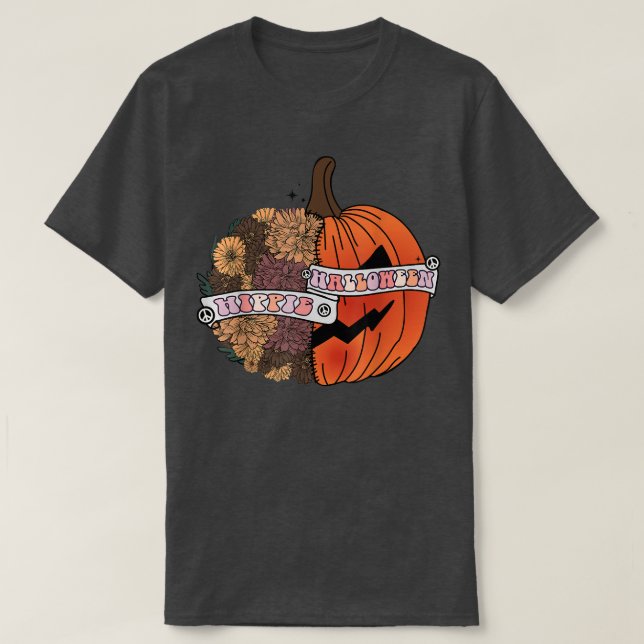 Sorta Sweet Sorta Spooky Flower Pumpkin Hippie Hal T-Shirt (Design Front)