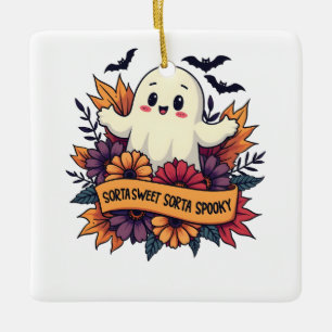 Sorta Sweet Sorta Spooky Halloween Ghost Fall Love Ceramic Ornament