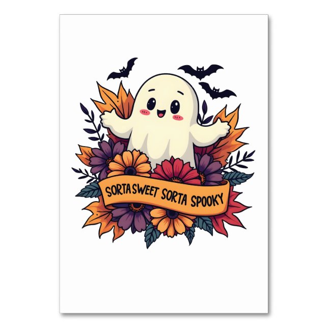 Sorta Sweet Sorta Spooky Halloween Ghost Fall Love Table Number (Front)