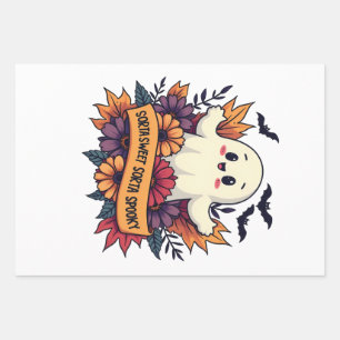 Sorta Sweet Sorta Spooky Halloween Ghost Fall Love Wrapping Paper Sheet