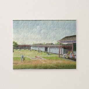 Sorting small leaves for drying (w/c on paper) jigsaw puzzle